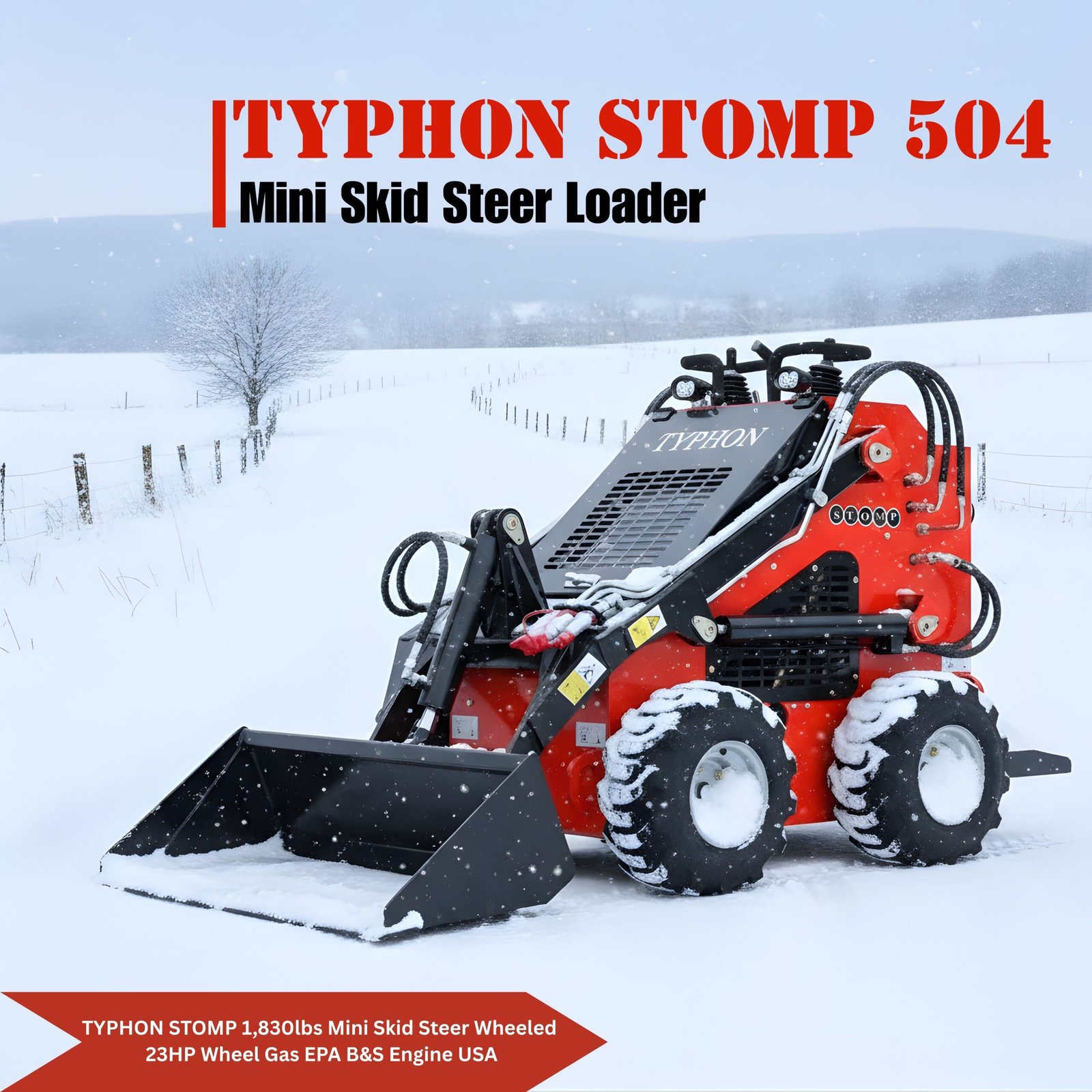 TYPHON STOMP 504 mini skid steer loader showing compact loader design and stability for material handling