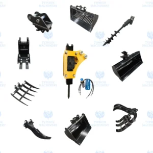 10-in-1 Mini Excavator Attachment Bundle Essential Tools Combo Kit for Worksites – main product image