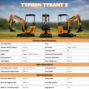 Typhon Tyrant X 1 Ton Mini Excavator with 13.5HP Briggs & Stratton Engine, Hydraulic Oil Cooler &… – product detail image 1