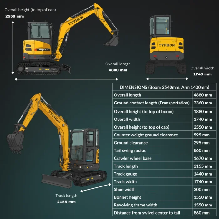 2-120.webp TYPHON NAGA 4.0 Mini Excavator with 4 Ton 24.4hp Yanmar Diesel Engine Metal Track ISO SAE control… – product detail image 1
