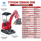 TYPHON TERROR ONE STORM 1 Ton Mini Excavator Trench Digger with Hydraulic Oil Cooler Canopy & Wide… – product detail image 1