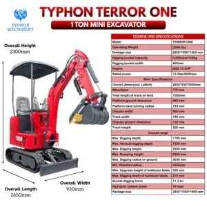 TYPHON TERROR ONE STORM 1 Ton Mini Excavator Trench Digger with Hydraulic Oil Cooler Canopy & Wide… – product detail image 1