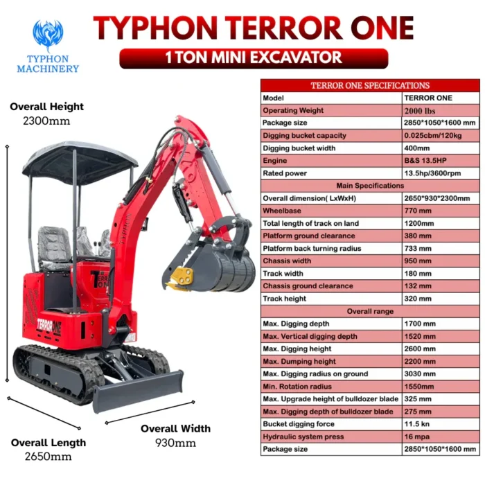 2-125.webp TYPHON TERROR ONE STORM 1 Ton Mini Excavator Trench Digger with Hydraulic Oil Cooler Canopy & Wide… – product detail image 1