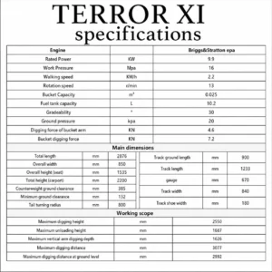 TERROR XI Mini Excavator Digger 13.5hp Gas B&S EPA Engine with 13 Attachments – product detail image 1