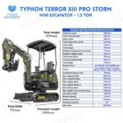 TYPHON TERROR XIII PRO Mini Excavator – 1.3 Ton Trench Digger with Canopy, Hydraulic Thumb Clip… – product detail image 1