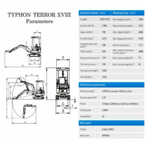 TYPHON TERROR XVIII Prestige 2 Ton Mini Excavator KUBOTA Diesel Engine USA – product detail image 1