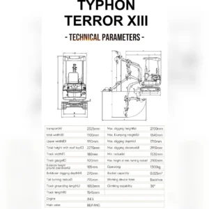 TYPHON TERROR XIII Mini Excavator – 1.3 Ton Trench Digger with Canopy, Hydraulic Thumb Clip… – product detail image 1