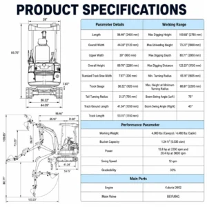 2025 4,000 lb TYPHON TERROR XVIII Mini Excavator Rubber Track with Kubota Diesel Engine USA – product detail image 1