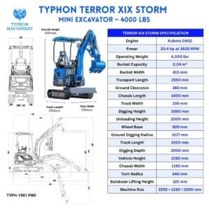 TYPHON TERROR XIX STORM Mini Excavator – 4000lbs Trench Digger with Boom Swing, Canopy… – product detail image 1