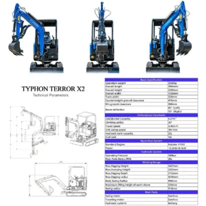 TYPHON TERROR X2 STORM Mini Excavator 2.5 Ton Diesel Kubota V1505 Engine USA – product detail image 1