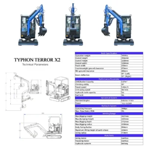 TYPHON TERROR X2 Mini Excavator 2.7 Ton EPA Diesel Kubota V1505 Engine USA – product detail image 1