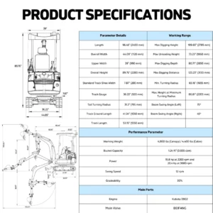 TYPHON TERROR XVIII Mini Excavator – 4000lbs Digger with 0.035 cbm Bucket USA – product detail image 1