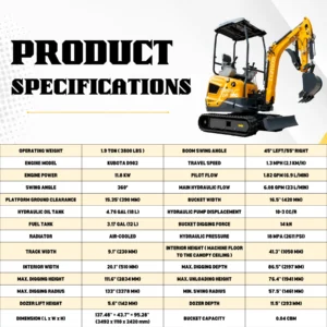 TYPHON TERROR XVII PRO 3800 lb Mini Excavator, Kubota D902 Diesel, Hydraulic Thumb, Pilot… – product detail image 1