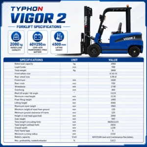 New 2026 TYPHON VIGOR 2 Blue Electric Forklift 2 Ton Lifter Lift Truck Jitney Hi-Lo – product detail image 1