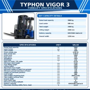 2.webp New 2026 TYPHON VIGOR 3.0 Blue Electric Forklift 3 Ton Lifter Lift Truck Jitney Hi-Lo – product detail image 1