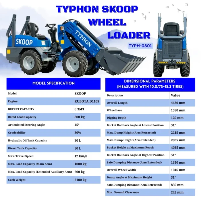 2-32.webp New TYPHON Telescopic Wheel Loader with Kubota D1105 engine 25 hp 1 ton Load USA – product detail image 1