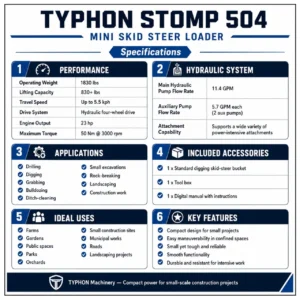 Brand New TYPHON STOMP 1,800lbs Mini Skid Steer 23.5HP Wheel Gas EPA B & S Engine USA – product detail image 1