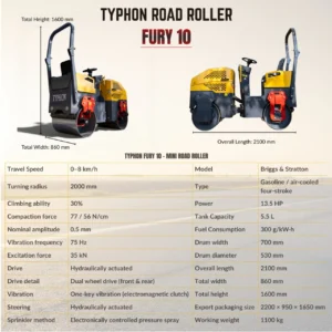 TYPHON Fury 10 Mini Road Roller 1Ton Hydraulic oil B&S 13.5hp gas USA air-cooled – product detail image 1