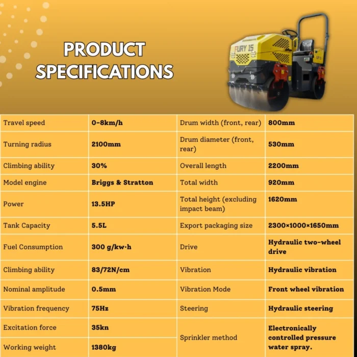 2-94.webp TYPHON FURY 15 Mini Road Roller 1.5Ton 13.5 hp B&S Gas Engine Hydraulic Steering – product detail image 1