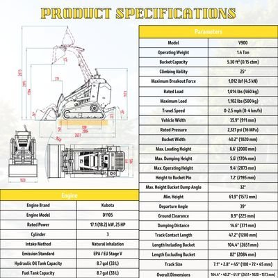 5926533101-1.jpg Brand New TYPHON STOMP V900 1.4-Ton Compact Track Loader with 25HP Kubota Diesel Engine 1,102 lb… – product detail image 2