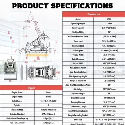 5926533602-1.jpg Brand New TYPHON STOMP V900 1.4 Ton Mini Track Loader Featuring Dual Auxiliary Hydraulics & Kubota… – product detail image 2
